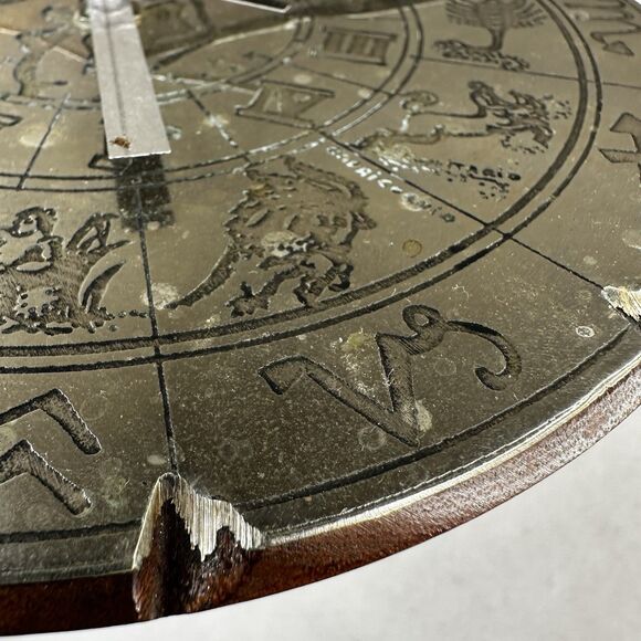Astrology Zodiac sign navigation Sundial Metal Wood clock 7” - Picture 3 of 8